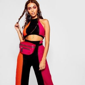 Color block crochet knit set